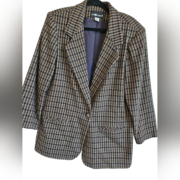 Classis Sag Harbor Houndstooth Blazer Jacket Womens Size 16 - Picture 1 of 12